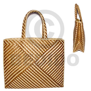 pandan indo stripe bag/ large/ 14 1/2 x 5 1/2 x 11 1/2 in/ handle 6 1/2 in. - Home