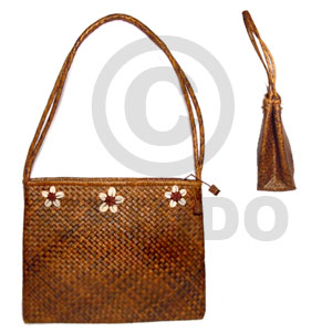 pandan selected double zip/ 12x4x9 1/2 in/ handle 10 1/2 in.  sigay cowrie shells  accent - Home