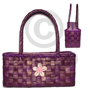 pandan recta with lining/ small/ 10x3 1/2x 4 1/2 in/ handle 6 in.  "sigay" cowrie  shell flower - Home