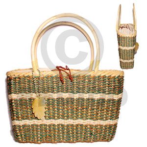 rattan handle with abaca/ large/ 11x 2 1/2x 8 in/ handle 5 1/2 in  dangling MOP leaf - Home