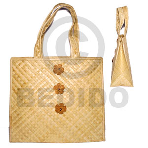 pandan heavy duty bag/ 13 1/2x 6 1/2x12 in. / handle 8 in.  3 coco flower accent - Home