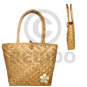 pandan sofia bag/ 9x21/2x9 in. / handle 7 in.  40mm hammershell flower accent - Home