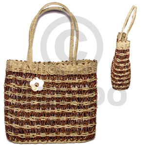 pandan lambat bag/ medium/ 9 1/2x2 1/2x 9 in. / handle 6 1/2 in  dangling 40mm MOP scallop - Home