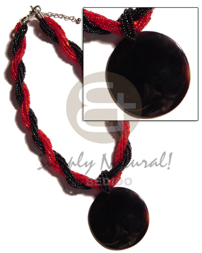 12 rows red /black twisted glass beads  50mm black tab shell pendant - Home