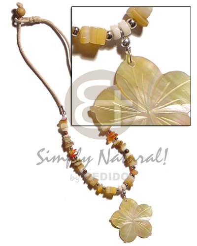 40mm MOP flower  groove pendant  goldlip nuggets & white clam combination in wax cord - Home