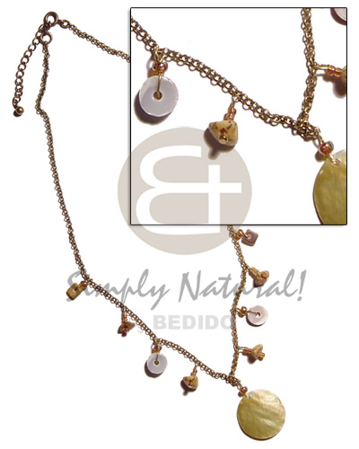 antique chain  dangling shells & buri  35mm MOP pendant - Home