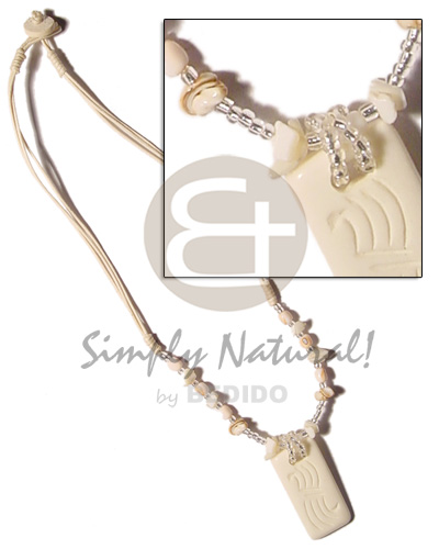 3 layer knotted wax cord  luhuanus shells accent & 40mmx20mm white bone (like ivory) pendant - Home