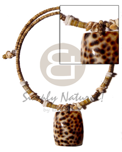 2-3mm coco heishe tiger choker wire  shell accent and cowrie tiger 40mmx30mm pendant - Home