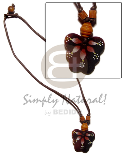 handpainted 35mm blacktab pendant in wax cord  wood beads accent - Home