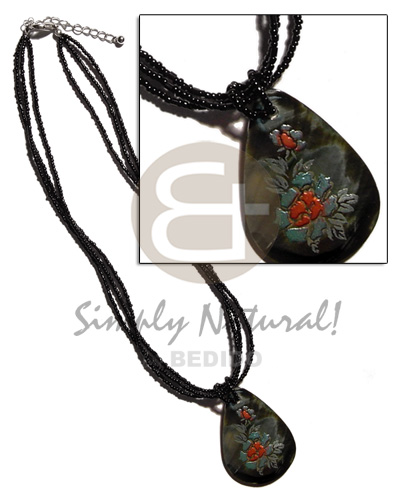 3 layer black glass bead  45mm blacklip handpainted teardrop pendant - Home