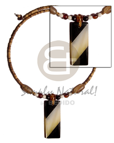 50mmx20mm inlaid back to back MOP & black resin pendant combination in choker wire 2-3 heishe tiger coco  horn & bone accent - Home