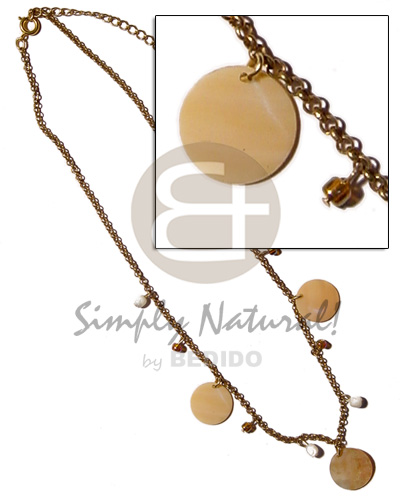 dangling 20mm round melo shell & shell beads in antique metal chain - Home