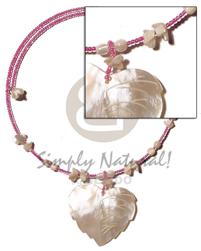 choker wire  pink glass beads &  troca shells bead  40mmx47mm hammershell leaf pendant - Home
