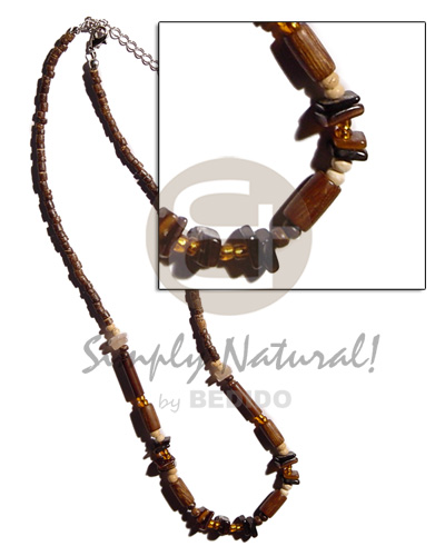 2-3mm nat. brown coco heishe  agsam bamboo, tube wood beads & sq. cut blacklip chips - Home