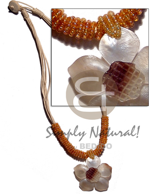 8 layers wax cord  glass beads &  40mm natural flower hammershell  grooved nectar - Home