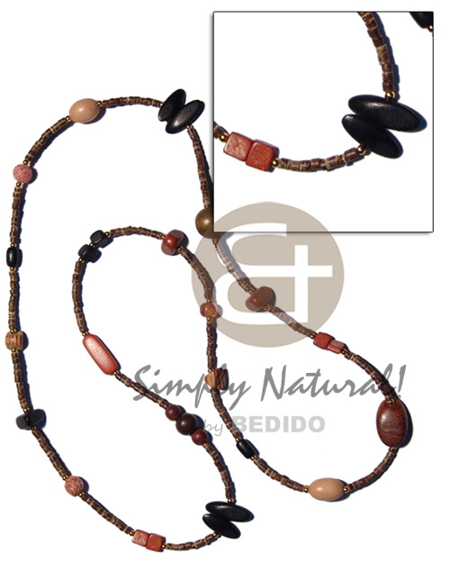 36 in. 2-3mm coco heishe  assorted wood beads accent - Home