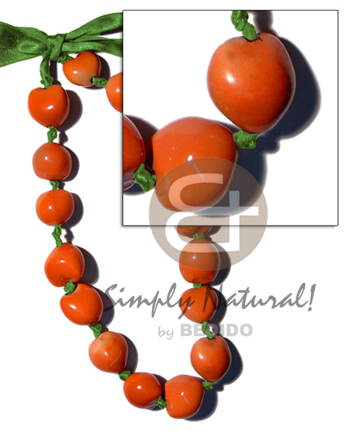 painted graduated kukui nuts  / bright orange ( 16 pcs. ) / adjustable ribbon - Home