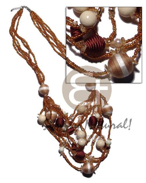 5 rows graduated multilayered golden brown glass beads   wrapped and buffed bleached wood beads accent / 32 in - Home