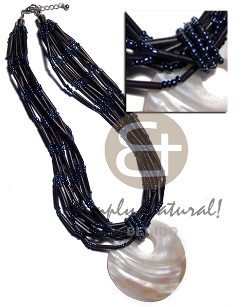 10 rows black agsam bamboo  glass beads alt. & 60mm r0und blacklip shell pendant - Home