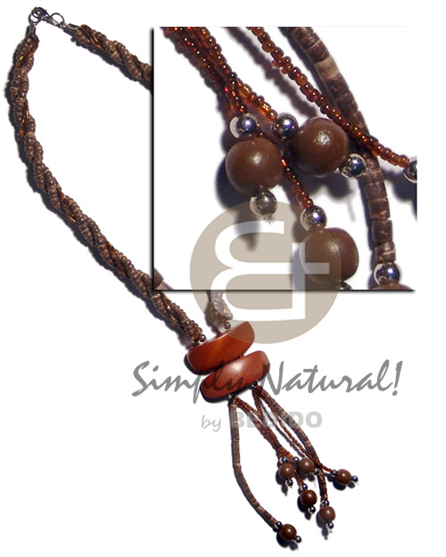 4 rows - 4-5mm coco Pokalet  nat. brown  and cut beads combination  dangling wood bead /coco tasssles - Home