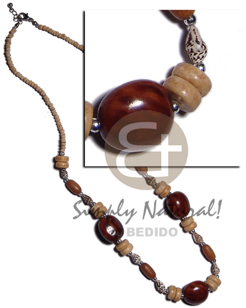 2-3mm coco Pokalet nat.  rubber seeds  nassa tiger, 7-8mm coco Pokalet nat. , wood beads combination / 22 in. - Home