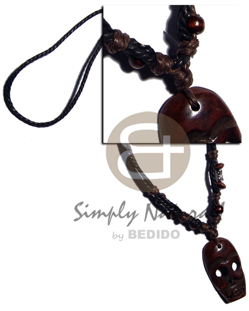 tribal carved  40mmx23mm wooden  pendant  coco Pokalet/wood beads accent in double wax cord / 23in. - Home