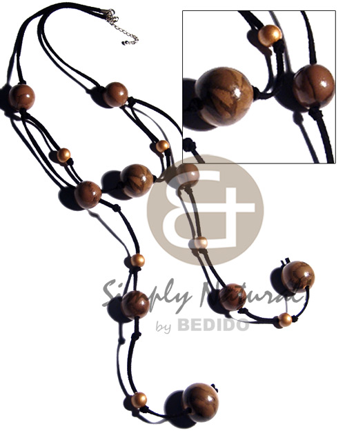 dangling 20mm / 25mm round mocca marbled wood beads in leather thong / 36 in - Home