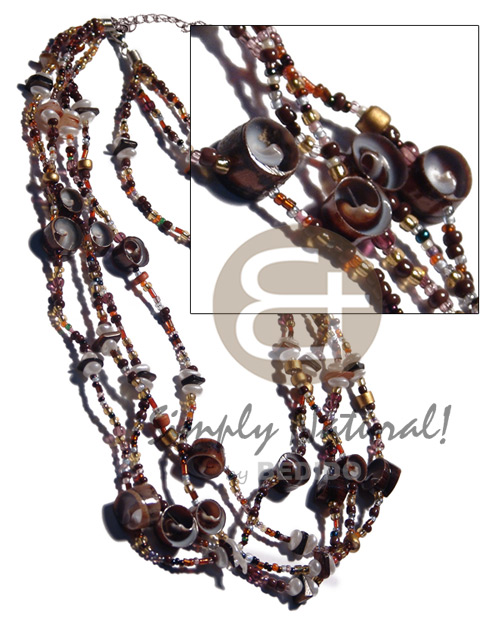 4 layers glass beads  black vertagus shells & hammershell sq. cut combination / 18 in. - Home