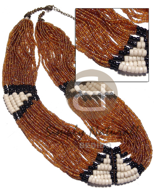 27 rows golden brown glass beads  black 2-3mm coco Pokalet and white clam combination / 25in. - Home