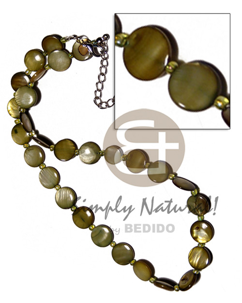 laminated 10mm round kabibe shells  glass beads / olive green tones - Home