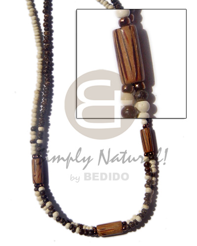 2 rows 2-3mm coco Pokalet bl. white/nat. brown combination palmwood tube/brown glass beads - Home