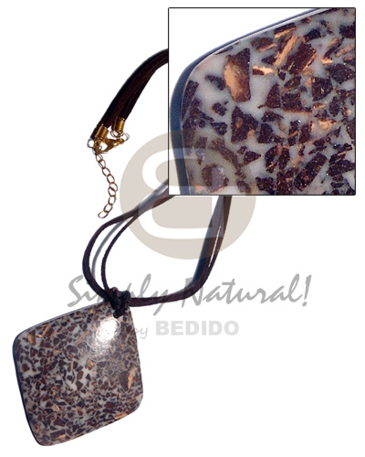 tassled 50mm donut coco chips in resin in 4 layers wax cord and 2 layers leather thong neckline / 23in - Home