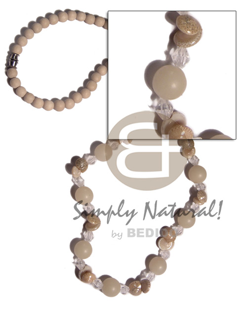 6mm bleached nat wood beads with 10mm buri bead, bonium shells and acrylic crystals combination / 22in / barrel lock - Home