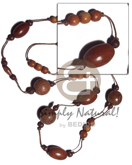 4 pcs. oval bayong 15mmx25mm / 3pcs 20mm palmwood beads in knotted brown wax cord / 38in adjustable - Home