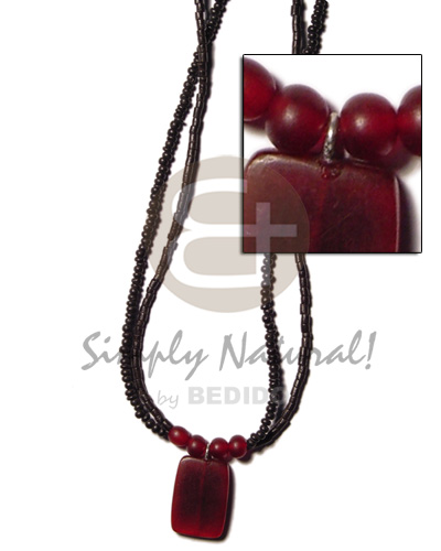 2 rows black 2-3mm coco heishe/pokalet red horn rectangle shape and red horn beads accent - Home