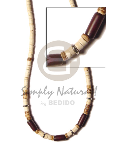 4-5 coco heishe bleach  maroon buri seed/ flat silver beads/ 4-5mm coco tiger alt - Home