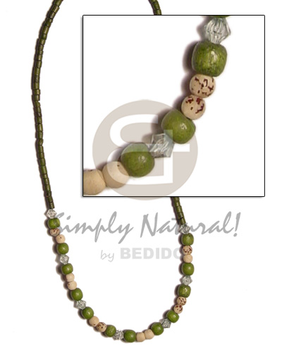 2-3 coco heishe moss green  matching wood bead and  buri tiger beads/acrylic crytals - Home