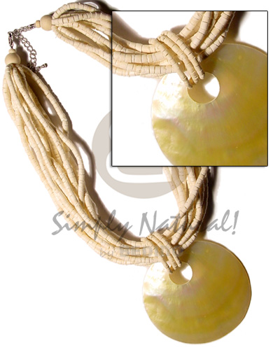 10 rows 4-5 coco heishe bleach w 75mm round MOP pendant - Home