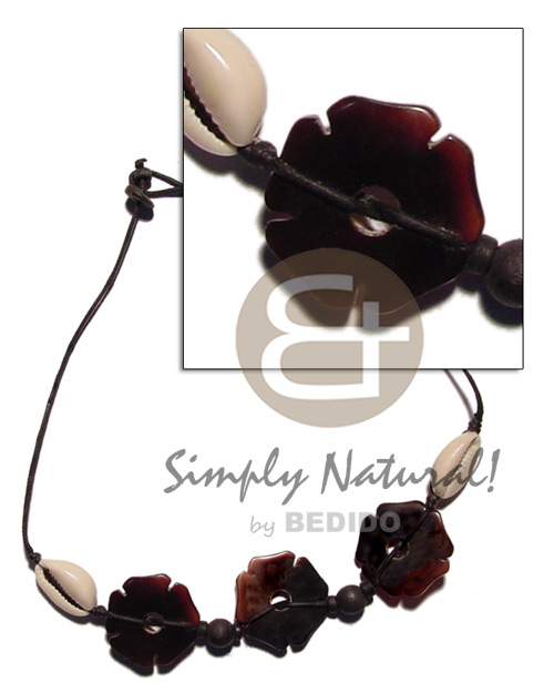 3 25mm flower black tab  sigay on wax cord - Home