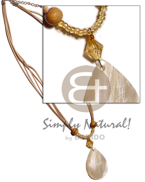 teardrop hammershell pendant 40mm  glass beads, wood beads & 4 layer wax cord - Home