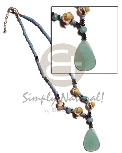 2-3mm coco pokalet blue  everlasting luhuanus, limestone combination & 40mm teardrop blue hammershell pendant - Home