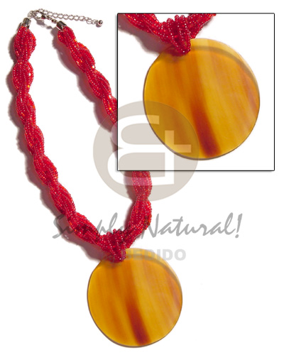 12 rows red twisted glass beads  60mm amber horn pendant - Home