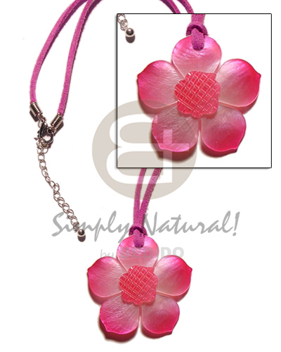 graduated pink tones hammershell flower pendant in pink wax cord - Home