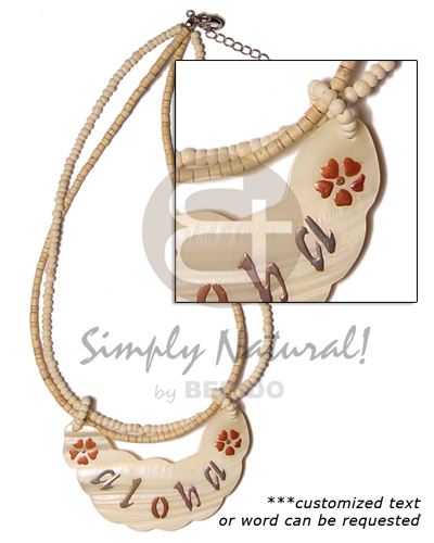 handpainted 75mmx35mm souvenir kabibe pendant on 2-3mm bleached coco heishe & pokalet - Home