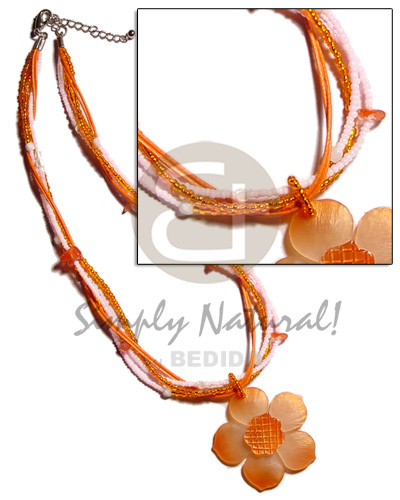 4 layer white and orange glass beads  troca beads accent and 45mm graduated orange 45mm hammershell flower groove  pendant - Home