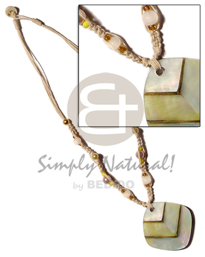 macrame  bead accent and inlaid MOP pendant  gold metal trimmings - Home