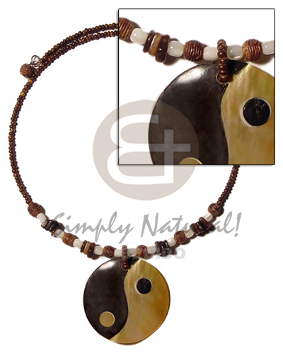 40mm blacktab/MOP yin yang  pendant in choker wire  shell & wood beads accent - Home