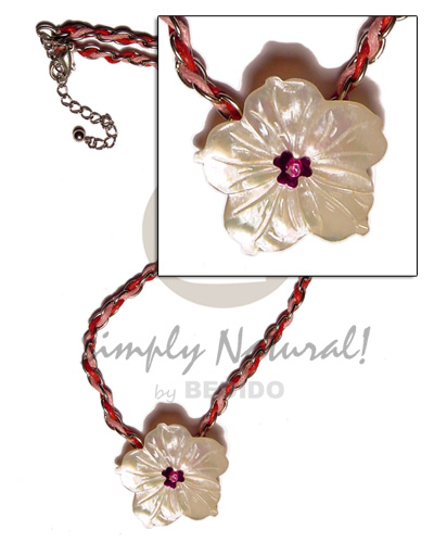 double wax cord looped in metal chain  40mm hammershell flower pendant - Home