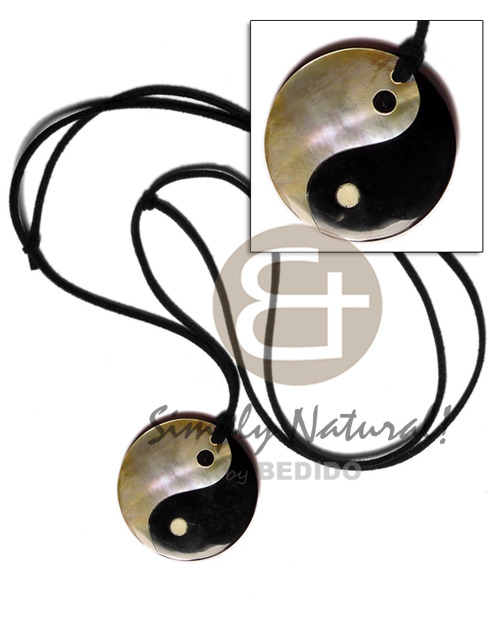 40mm round yin yang  blacktab & MOP pendant  resin backing on adjustable leather thong - Home