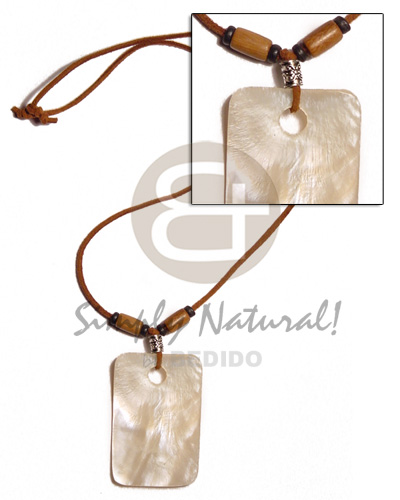 rectangular 40mmx35mm nat. hammershell pendant in leather thong  wood beads accent - Home